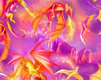 Dragon Cotton Fabric by the Yard - Dragon Spirit Dragons Majesty - Michael Searle for Timeless Treasures CD299