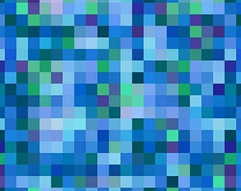 Minecraft Pixel Cotton Fabric by the Yard - Pixel Pixel Play B for Blue - Whistler Studios for Windham 53196D-3