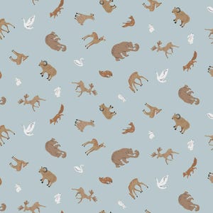 Forest Animal Cotton Fabric by the Yard - Forest Fable Woodland Denizens Celestial - Dear Stella D3154 CELESTIAL