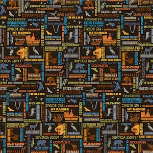 U.S. National Parks Fabric by the Yard - Park Words Black - Riley Blake C8784-BLACK