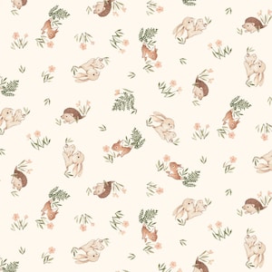 Woodland Cotton Fabric by the Yard - Little Forest Burrows Cream  - Dear Stella 2309CREAM