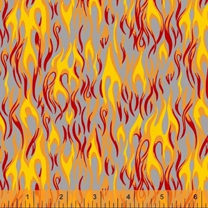 Firefighter Cotton Fabric by the Yard - Hold the Line Flames Medium Gray - Windham Fabrics 51268A-5