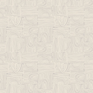 May include: A seamless pattern of white abstract shapes on a light gray background. The shapes are made up of small dots and resemble letters.