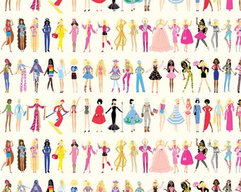 Barbie Cotton Fabric by the Yard - Barbie World Collection Barbie Dolls Cream - Riley Blake CD15021-CREAM