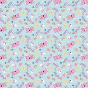 Peppa Pig Cotton Fabric by the Yard - Peppa Friends in Space Light Blue - Camelot 95220101-1