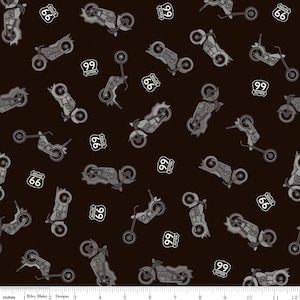 Motorcycle Cotton Fabric by the Yard - Route 66 Bikes Black - Riley Blake C15011-BLACK