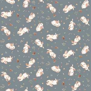 Woodland Cotton Fabric by the Yard - Little Forest Bunnies Sage  - Dear Stella 2311SAGE