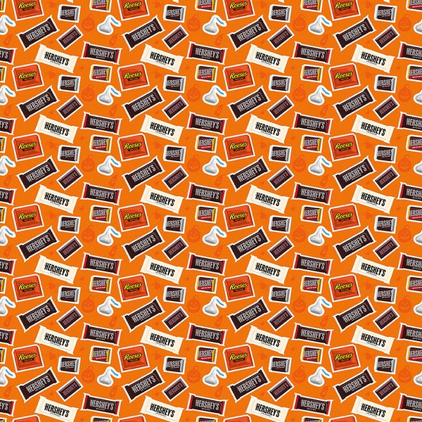 Reese's Halloween Cotton Fabric by the Yard - Celebrate with Hershey Candy Toss Orange - Riley Blake C11981-ORANGE
