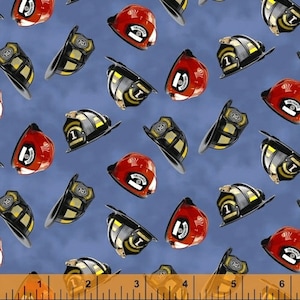 Firefighter Cotton Fabric by the Yard - Hold the Line Helmets Blue - Windham Fabrics 52221-2