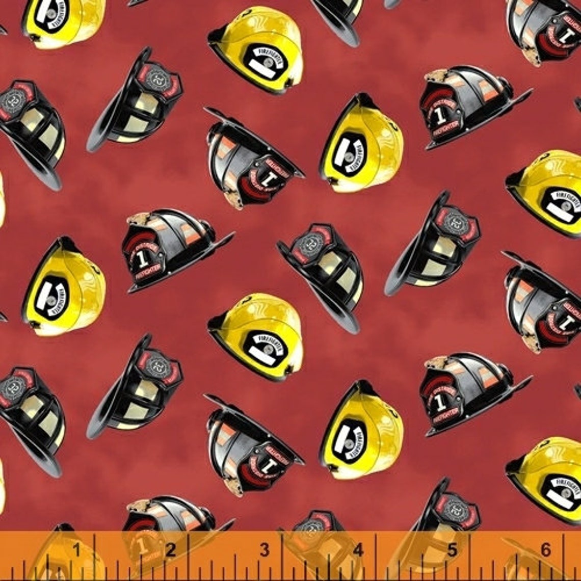Firefighter Cotton Fabric by the Yard - Hold the Line Helmets Red ...