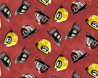 Firefighter Cotton Fabric by the Yard - Hold the Line Helmets Red - Windham Fabrics 52221-4