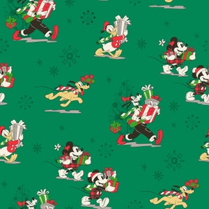 Mickey Mouse Fabric, Fat Quarters 100% cotton Santa and Snowflake Block background Fat Quarter Fabric Mickey Christmas Fabric