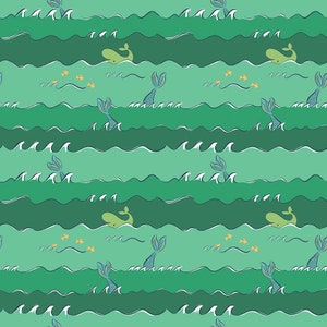 Ahoy! Mermaids Fabric by the Yard - Oceans Green Sparkle - Riley Blake SC10344-GREEN