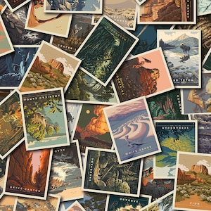 U.S. National Parks Cotton Fabric by the Yard - Postcard Toss Multi - Riley Blake CD13290-MULTI