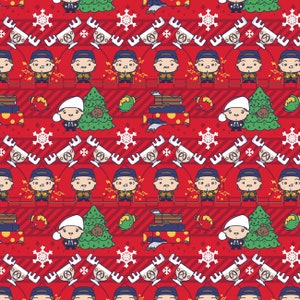 Christmas Vacation Christmas Cotton Fabric by the Yard - Character Winter Holiday IV Chibi XMas Vacation Red - Camelot 23150115-1