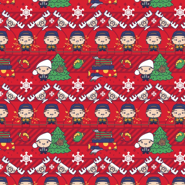 Christmas Vacation Christmas Cotton Fabric by the Yard - Character Winter Holiday IV Chibi XMas Vacation Red - Camelot 23150115-1
