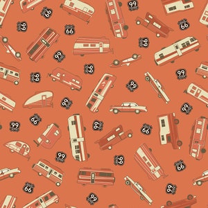 Vintage Camper Cotton Fabric by the Yard - Route 66 Main Sunset - Riley Blake C15010-SUNSET