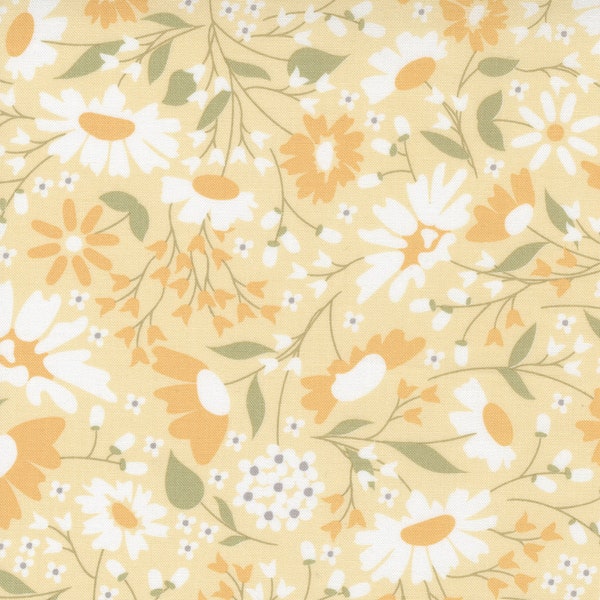 Floral Cotton Fabric by the Yard - Buttercup & Slate Buttercup Buttercup - Corey Yoder for Moda 29151-13