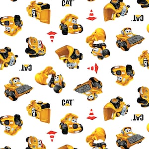 CAT Buildin Crew Fabric by the Yard - Caterpillar Wigglers White - Riley Blake C8101-WHITE
