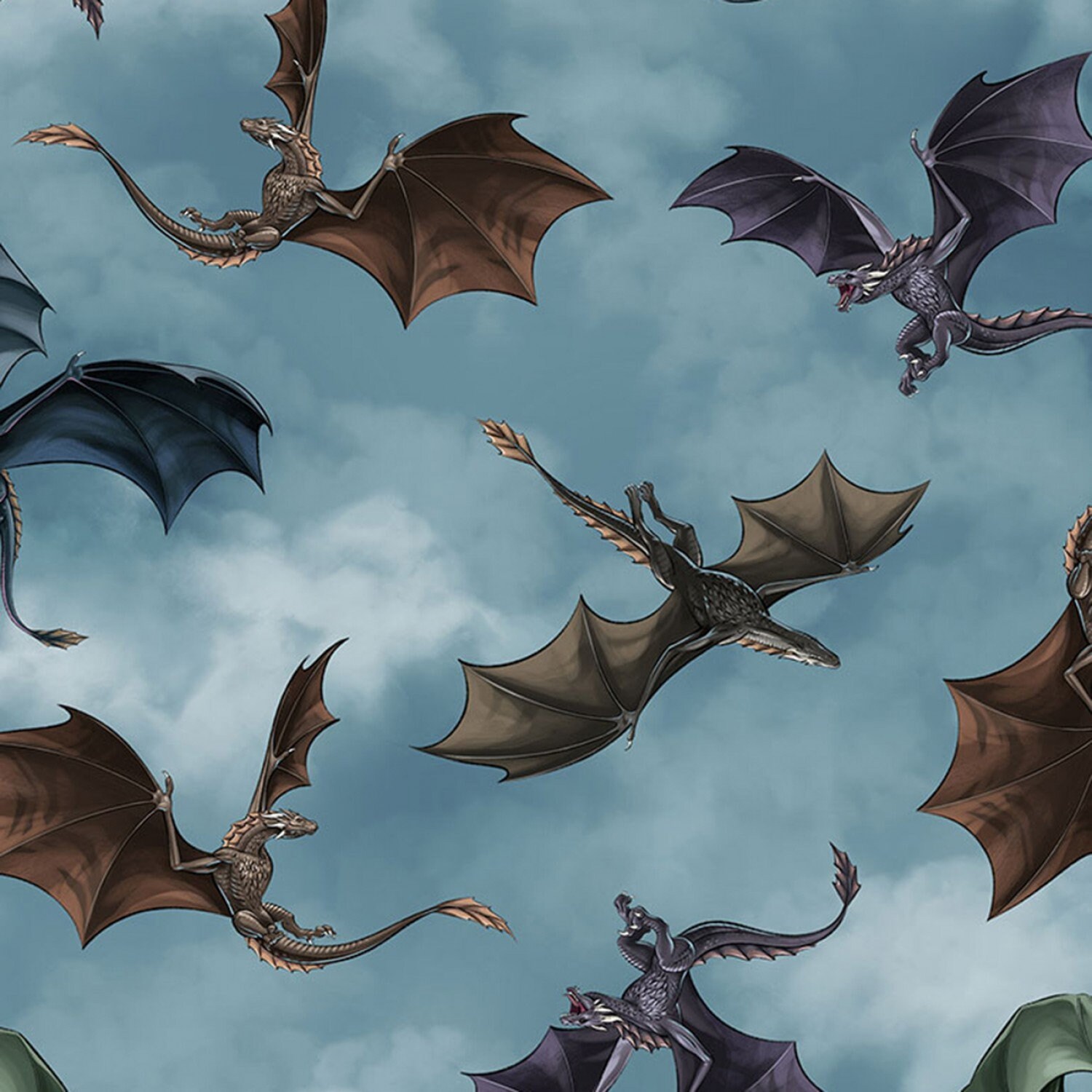 Dragon Cotton Fabric by the Yard Dragons on Sky Timeless Etsy