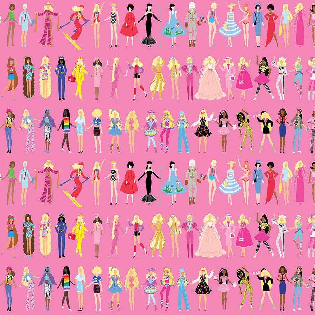 Barbie Cotton Fabric by the Yard Barbie World Collection Barbie Dolls Medium Pink Riley Blake CD15021 MEDPINK Etsy