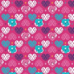 Care Bears Fabric by the Yard - Sparkle and Shine Hearts Berry - Camelot 44010304-1