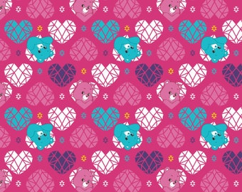 Care Bears Fabric by the Yard - Sparkle and Shine Hearts Berry - Camelot 44010304-1