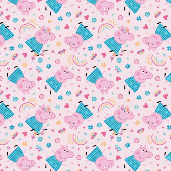 Peppa Pig Cotton Fabric by the Yard - Peppa Pig Hand Made Maker's Delight Pink - Camelot 95220119-1