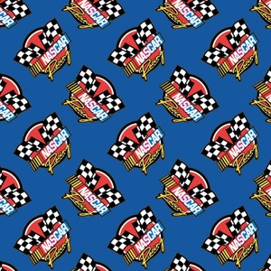 NASCAR Cotton Fabric by the Yard - Retro Racing Flag Blue - Camelot 39190106-2