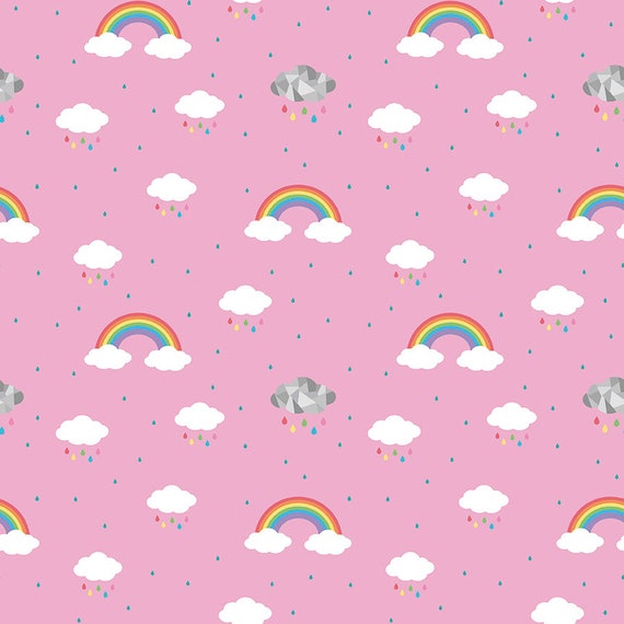 Rainbow Cotton Fabric by the Yard Dream in Color Pink Etsy