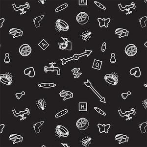 Board Game Fabric by the Yard - Hasbro Gaming Icons Black - Camelot 95070118-2