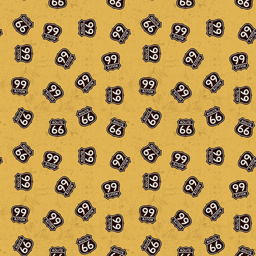 Route 66 Cotton Fabric by the Yard - Route 66 Signs Gold - Riley Blake C15013-GOLD