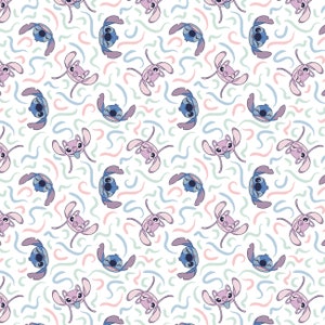 Lilo and Stitch Cotton Fabric by the Yard - Stitch Blogger Stitch Go With the Flow White - Camelot 85240402-3