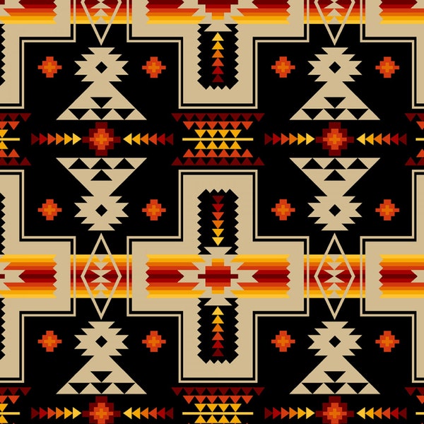 Southwest Cotton Fabric by the Yard - Tucson Black - Elizabeth's Studio 468E-BLK