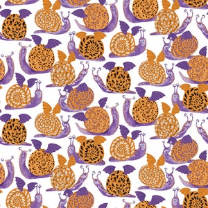 Halloween Cotton Fabric by the Yard - Halloween Monsters Scary Snails Orange - Paintbrush Studio 120-23298