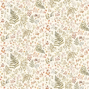 Woodland Floral Cotton Fabric by the Yard - Little Fawn and Friends Autumn Ferns and Leaves Cream - Dear Stella 1906CREAM