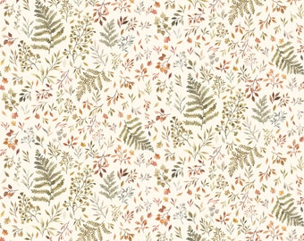Woodland Floral Cotton Fabric by the Yard - Little Fawn and Friends Autumn Ferns and Leaves Cream - Dear Stella 1906CREAM