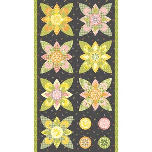 Grove Cotton Fabric Panel - Grove Flower Panel Charcoal - Riley Blake P10147-CHARCOAL