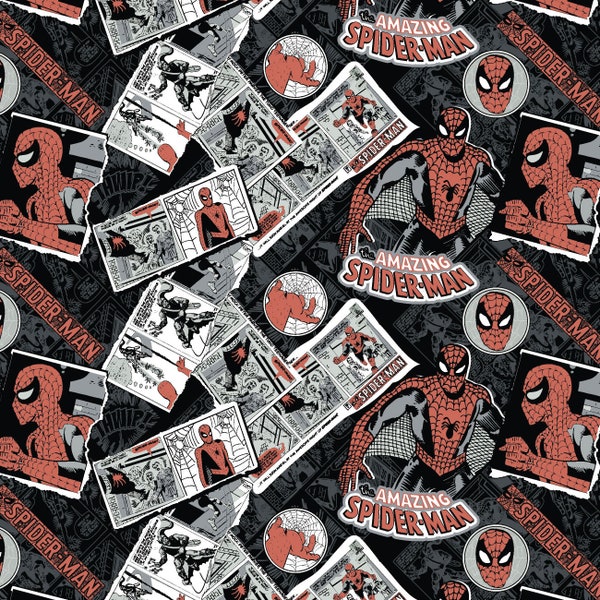 Spider-Man Cotton Fabric by the Yard - Marvel Collection V Spider-Man Torn Collage - Camelot 13021117-1