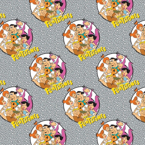 The Flintstones Cotton Fabric by the Yard - Stone Age Family Grey - Camelot 24060001-3