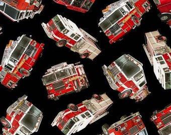 Fire Truck Cotton Fabric by the Yard - Timeless Treasures Black Fire Trucks - CD1988