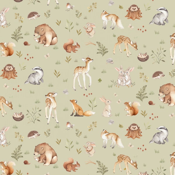 Woodland Cotton Fabric by the Yard - Little Forest Greenwood Laurel  - Dear Stella 2310LAUREL