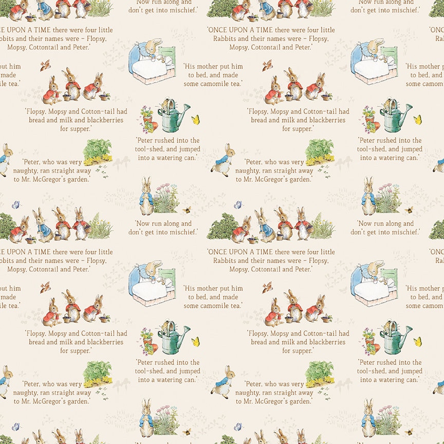 Peter Rabbit Cotton Fabric by the Yard - The Tale of Peter Rabbit Text Cream - Riley Blake C14701-CREAM