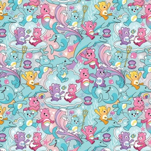 Care Bears Cotton Fabric by the Yard - Care Bears Mer Bears Ocean Bears Care Pink - Camelot 44010802-3