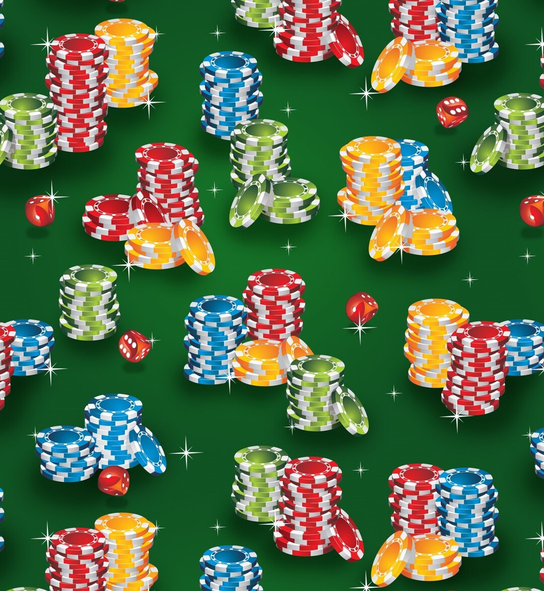 Poker Chips Fabric by the Yard Casino Fun Poker Chip Stacks Etsy