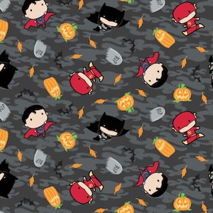 DC Comics Halloween Cotton Fabric by the Yard - Grey Halloween Boy Toss - Camelot 23421482-1