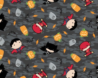 DC Comics Halloween Cotton Fabric by the Yard - Grey Halloween Boy Toss - Camelot 23421482-1