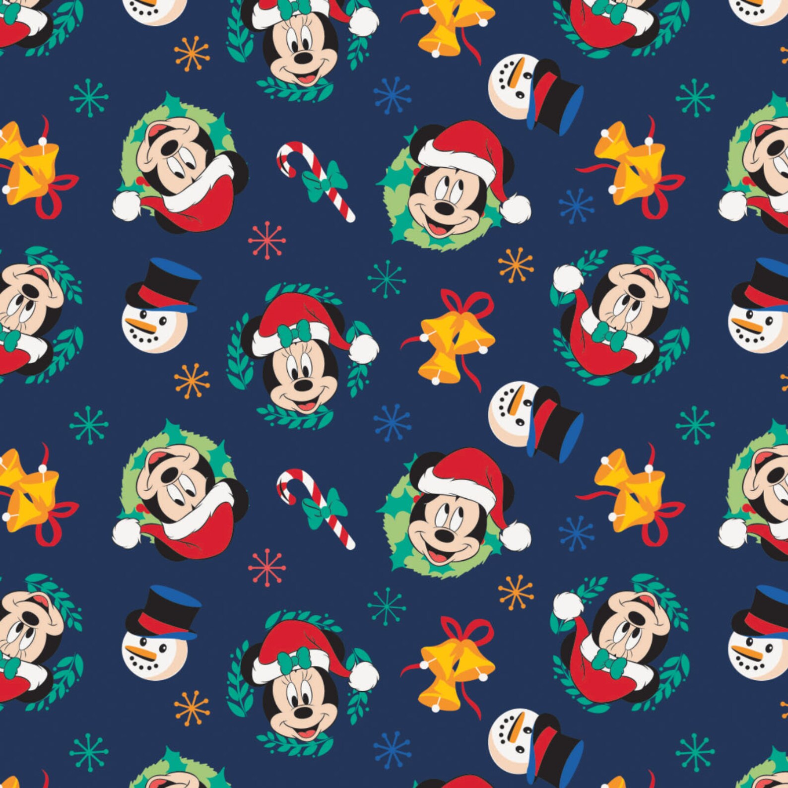 Mickey Mouse Christmas Cotton Fabric by the Yard Mickey | Etsy