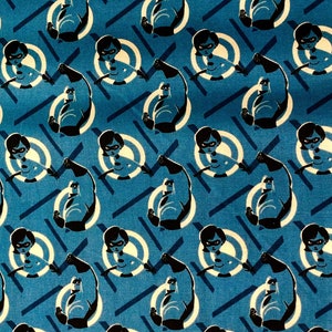 The Incredibles Cotton Fabric by the Yard - Mr. and Mrs. Incredible on Smoky Blue