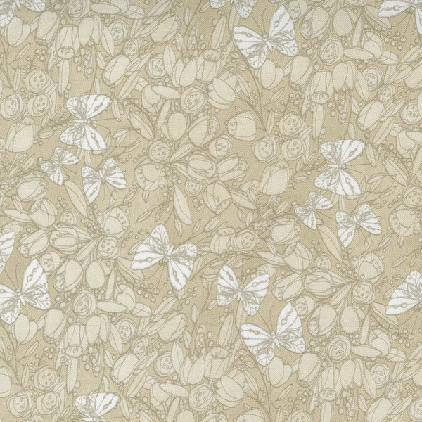 Tulip Tango Cotton Fabric by the Yard - Tulip Tango Love Butterfly Washed Linen - Robin Pickens for Moda 48712-12